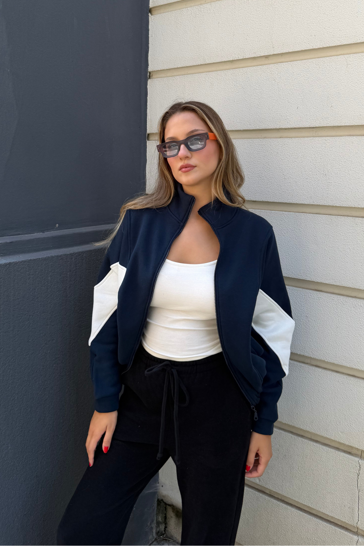 macharel jeans Lacivert Dik Yaka Cepli Fermuarlı Sweat Hırka görsel 5