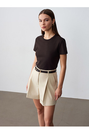 Dilvin 32779 Bisiklet Yaka T-shirt-Koyu Kahve