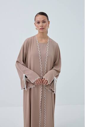 mayar officiall Mehlika Abaya Takım Tam Boy Nakışlı Geniş Kollu İkili Abaya-F...