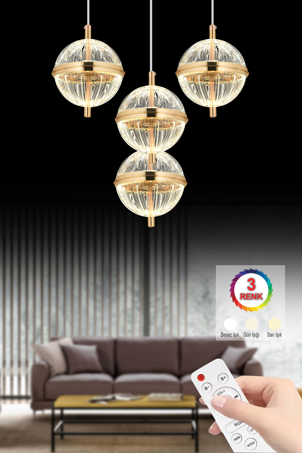 Globe 4-Piece Gold 3 Colors Gold Led Modern Led Chandelier