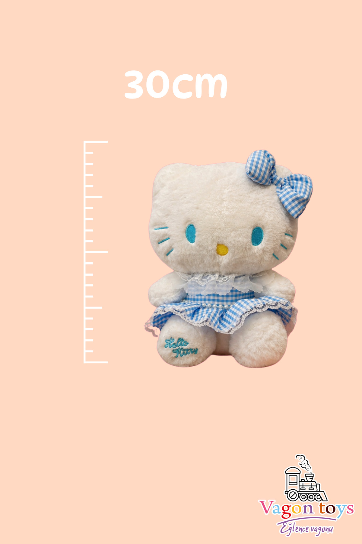HELLO KITTYMountain Meadowsオコジョぬいぐるみホルダー vagontoys Hello Kitty Kedi - Hello Kitty Peluş Oyuncak Mavi Ekose