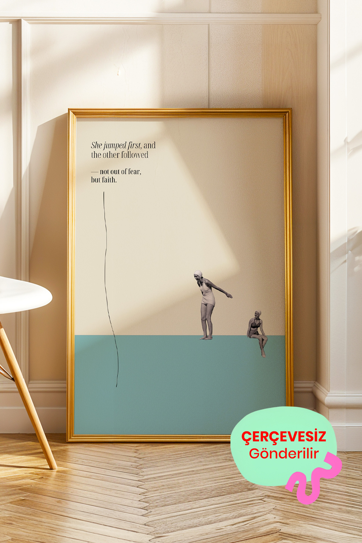 Arkadaşlık & Cesaret Temalı Minimal Kolaj Tablo Poster Modern Sanat Duvar Dekoru Çerçevesiz