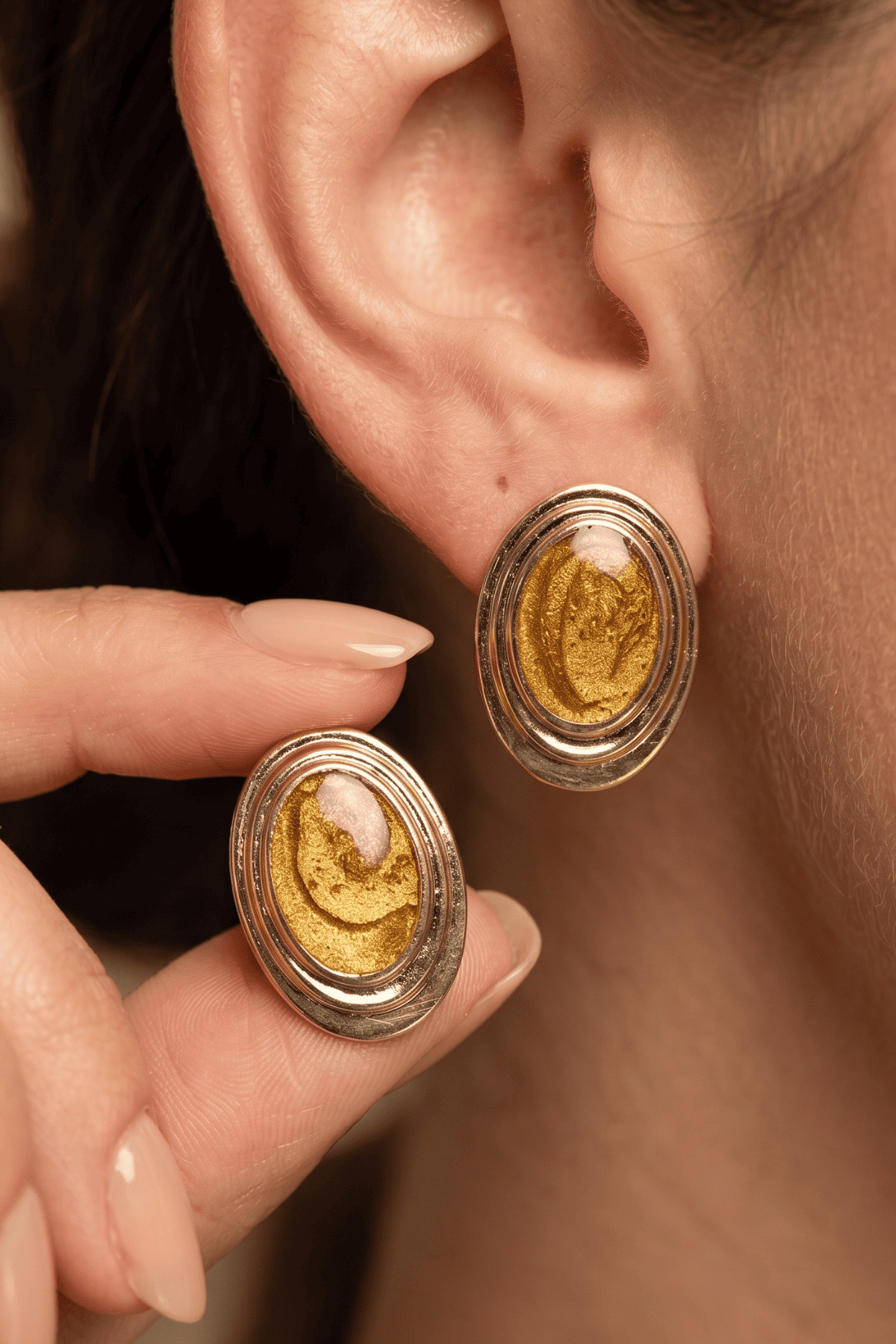 Women's Colorful Oval Vintage Earrings