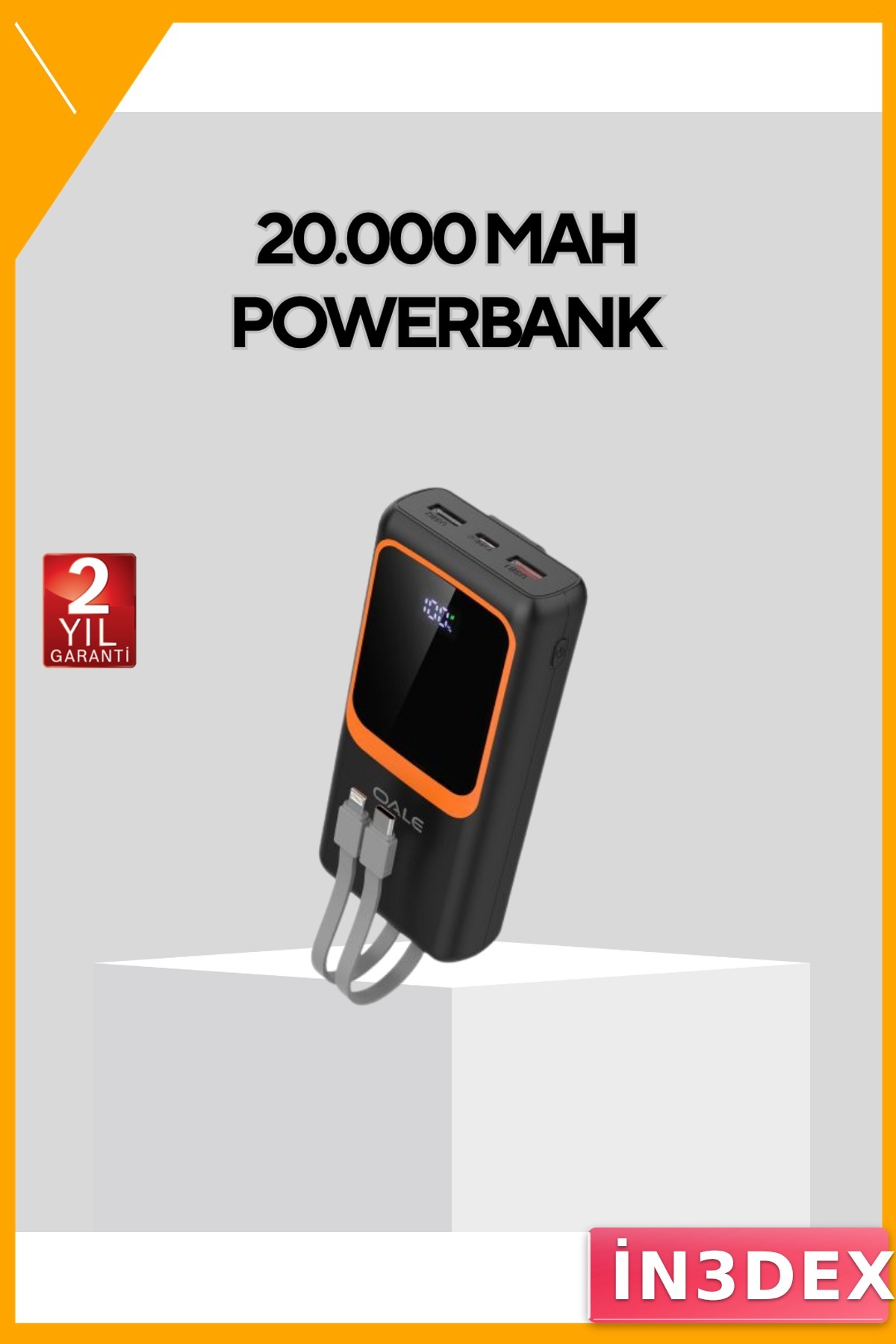 20000 mAh Dijital Ekranlı Çok Kablolu Hızlı Şarj Powerbank