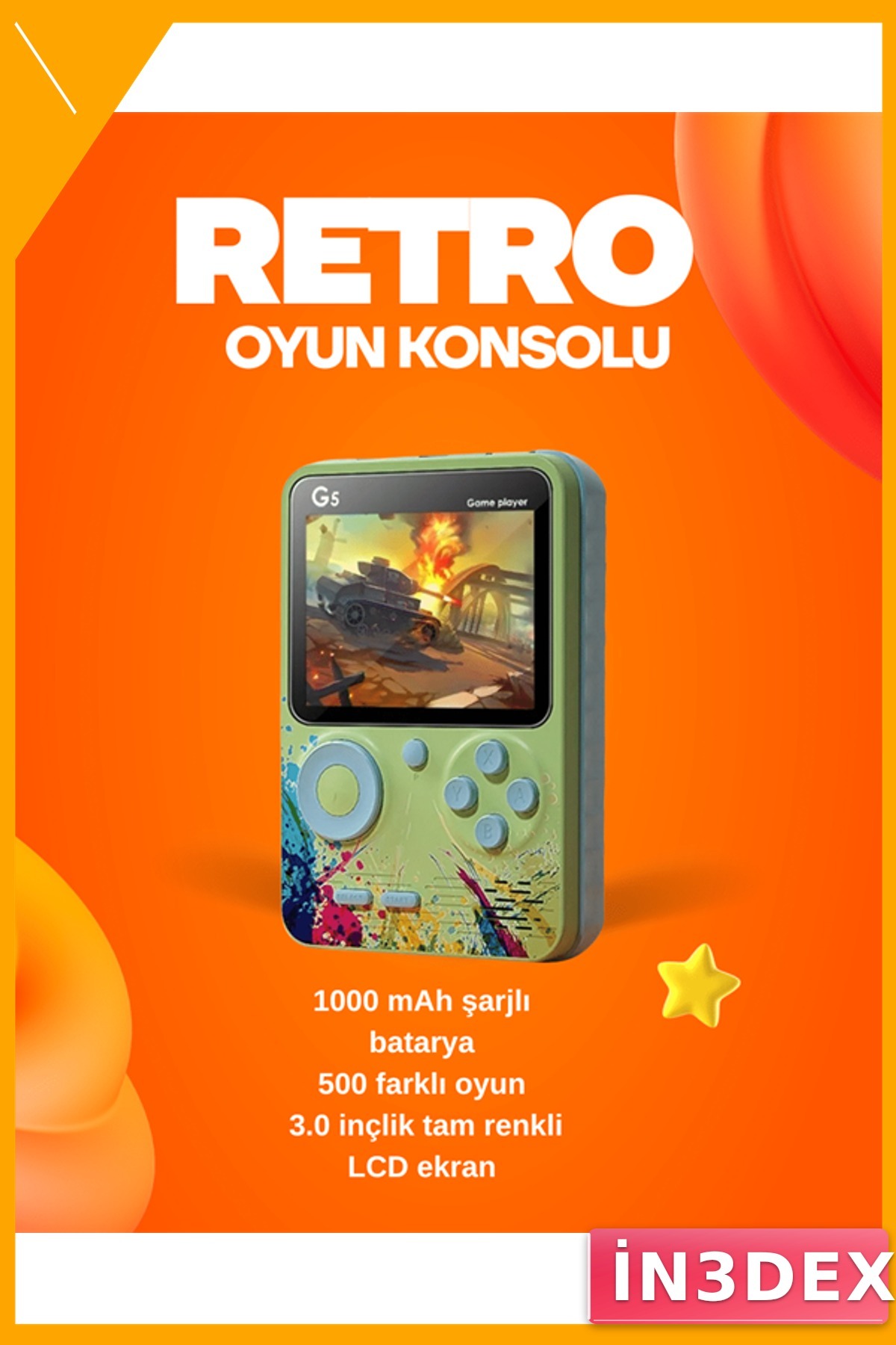 500 Oyunlu Retro Taşınabilir Oyun Konsolu Renkli LCD Ekran
