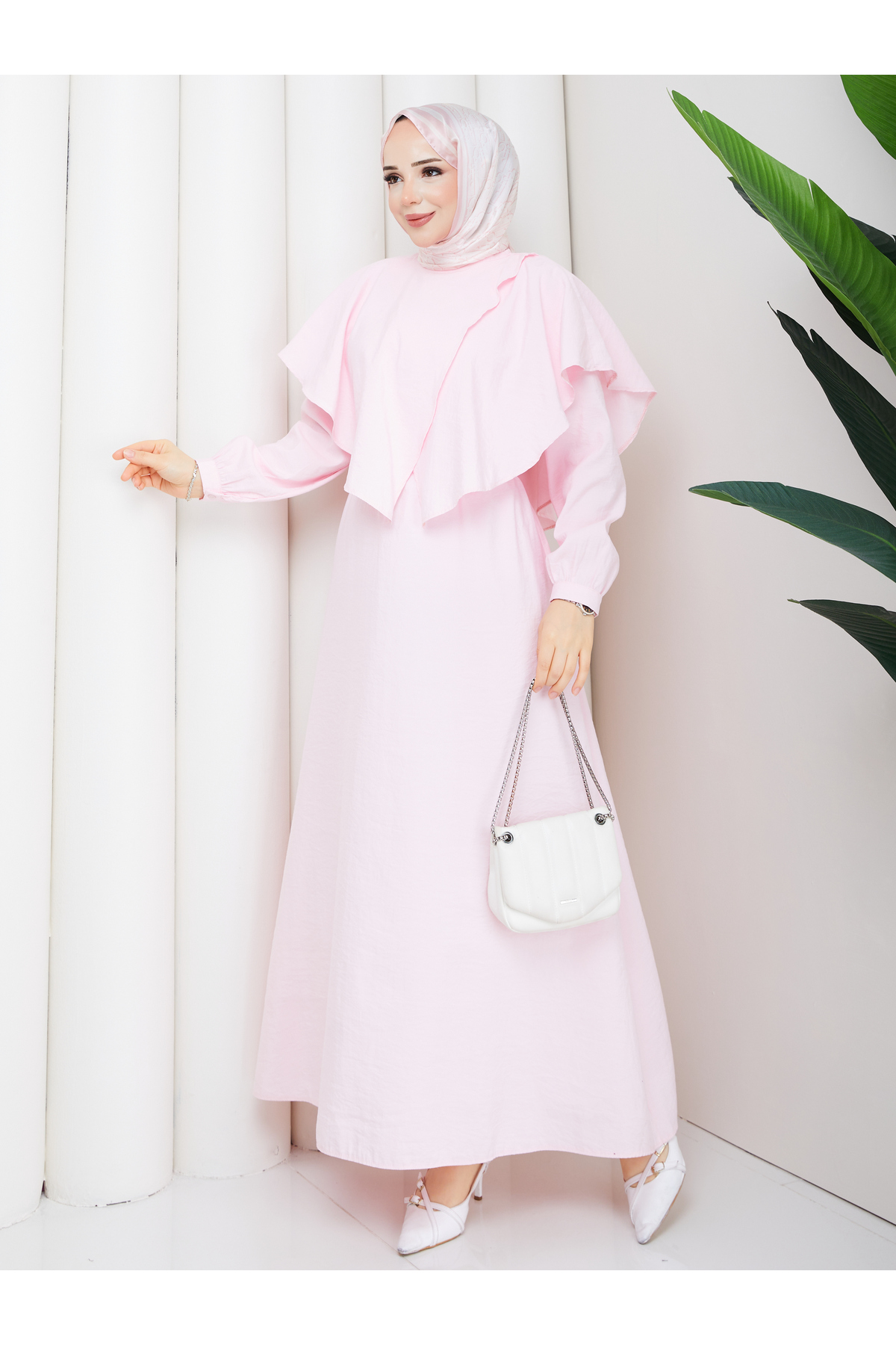 Cloaked Piping Detailed Modest Dress RC6046