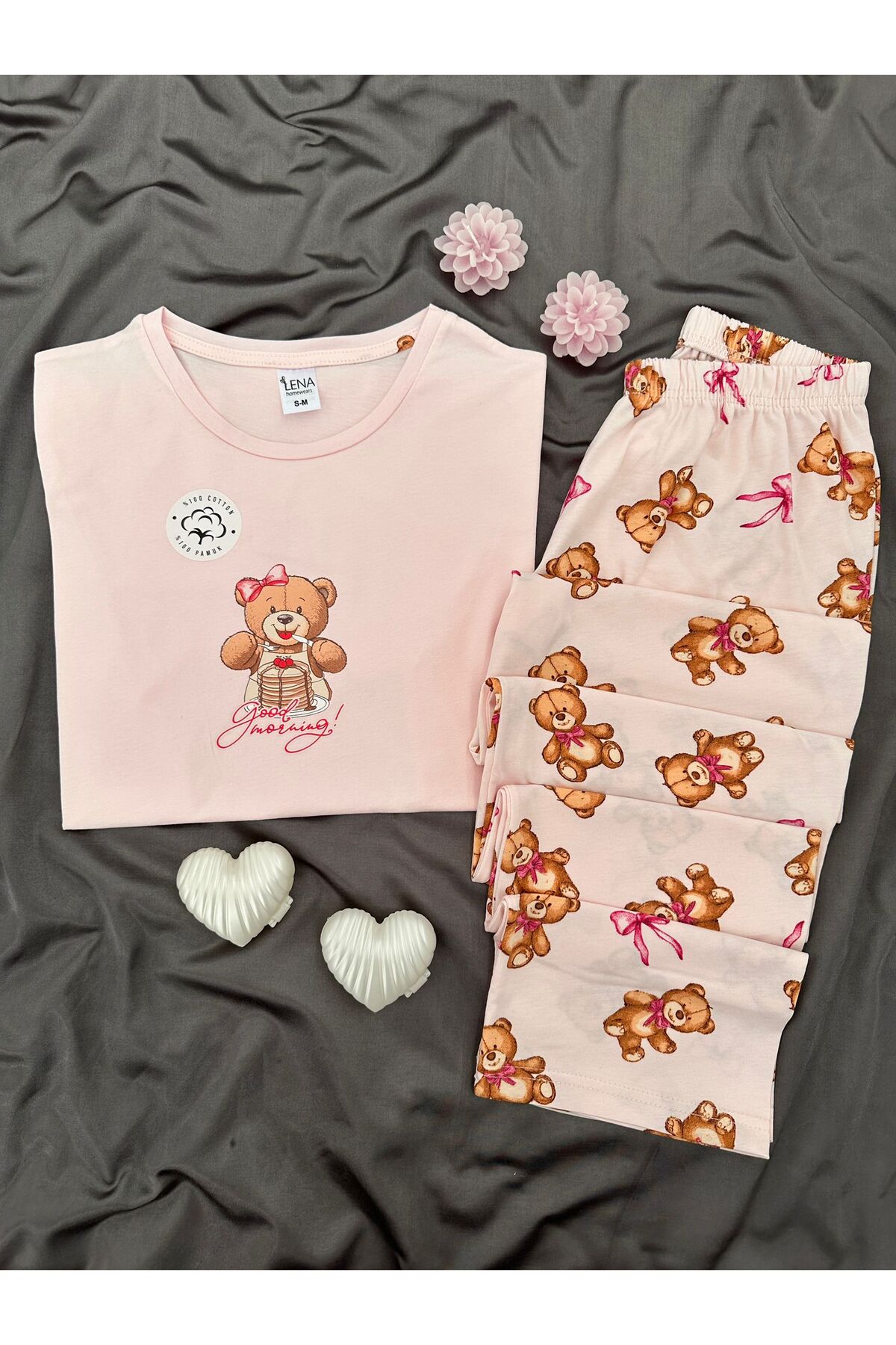 Women's Patterned Cotton Short Sleeve Crew Neck Pajamas Set