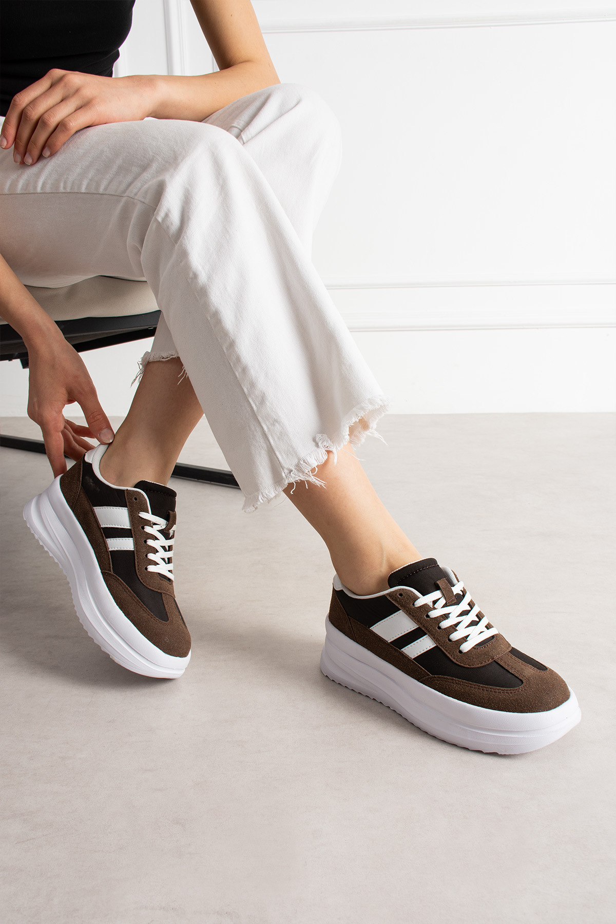 Brown Women's High Casual Sneaker Shoes