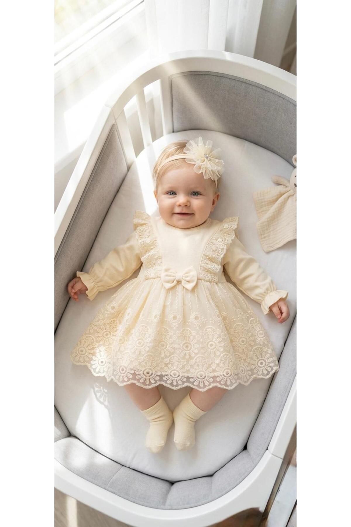Baby Girl Mevlutluk Dress Bandana Lace Newborn Hospital Break Wedding Dress Evening Dress Mevlutlik 4028