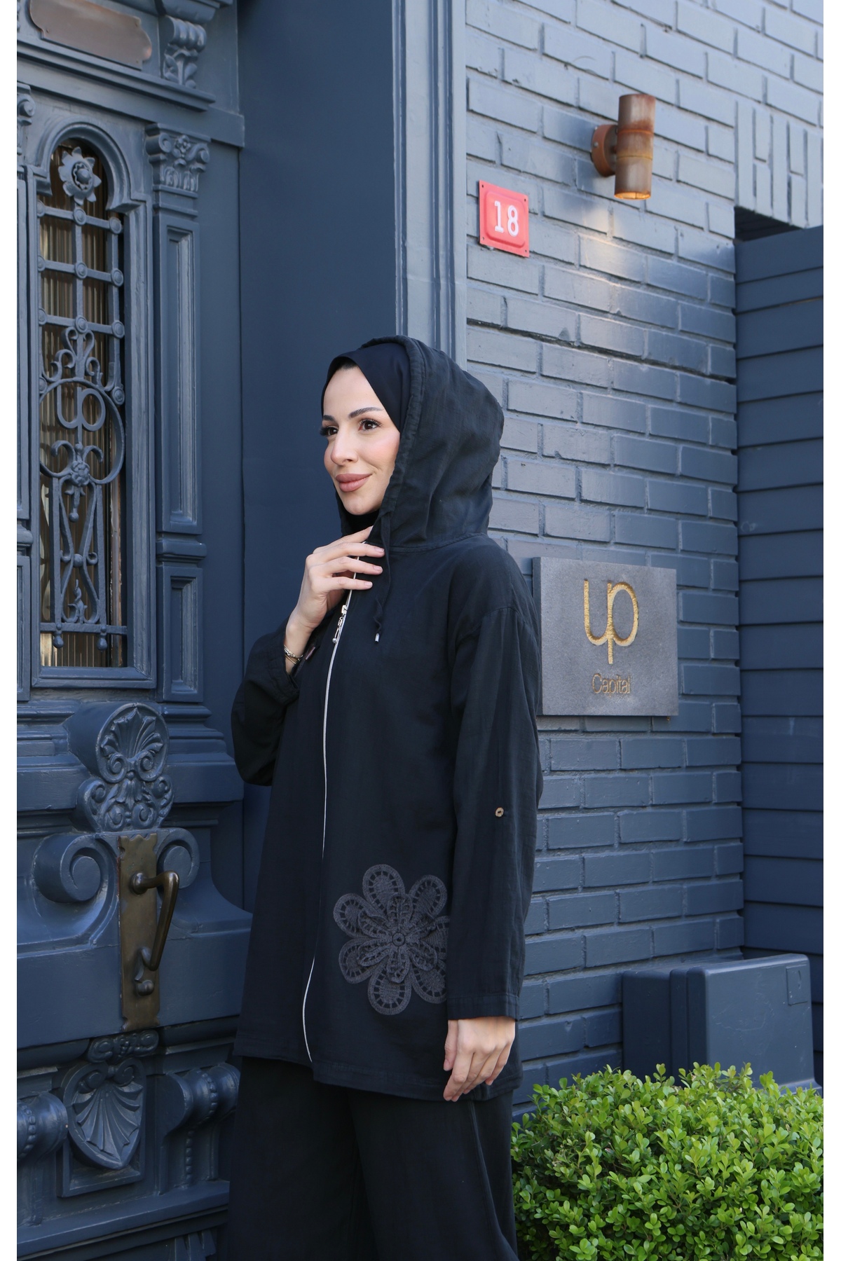NİSUM MODA Çiçekli Fermuarlı Pamuk Keten Takım görsel 4