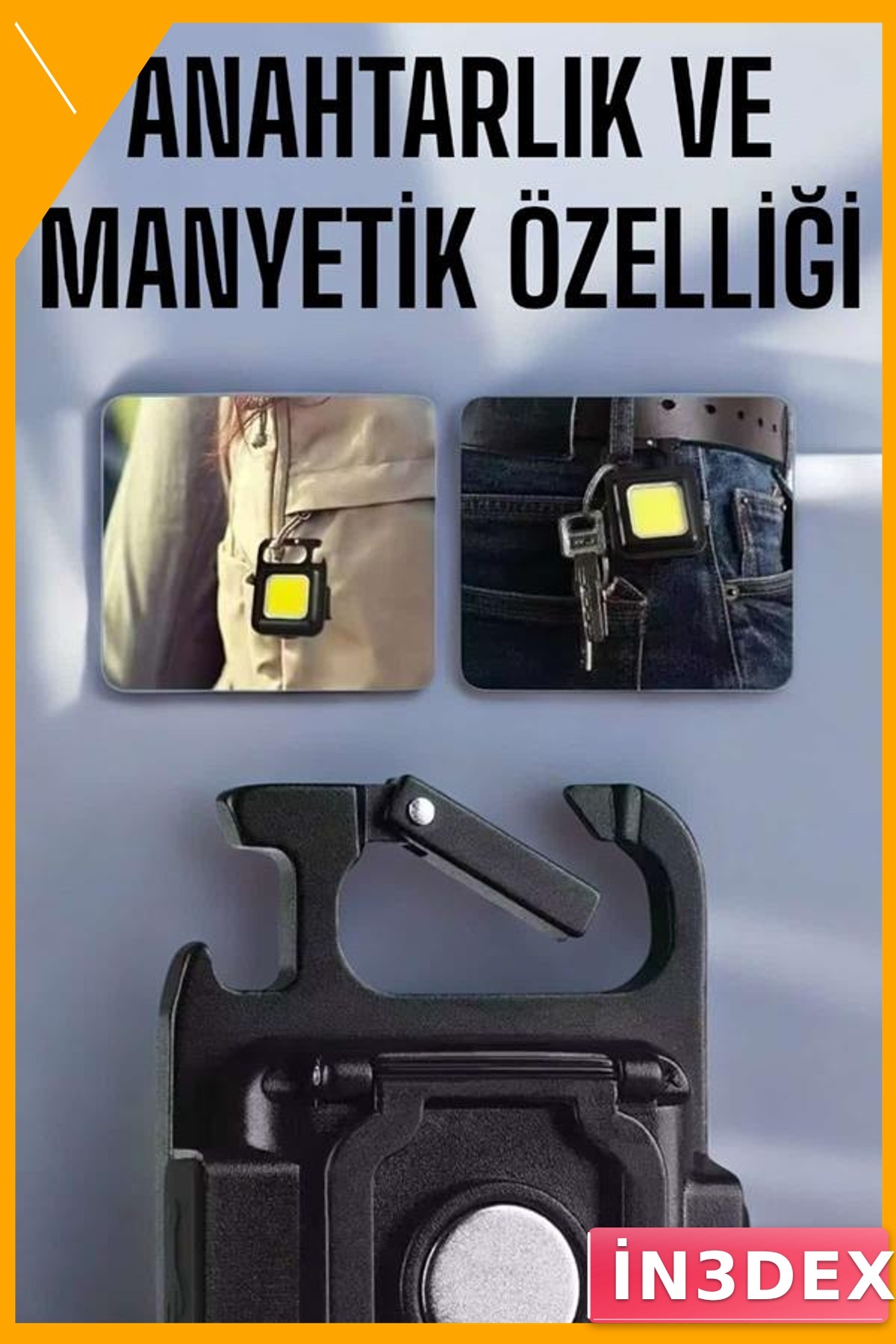 Taşınabilir Mıknatıslı Anahtarlık LED Fener 800 Lümen Şarjlı