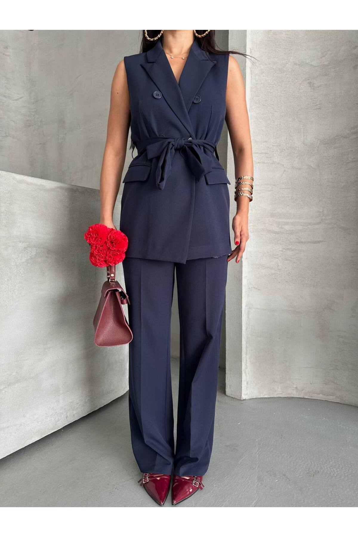 BELTED VEST AND TROUSER SET - Görsel 3
