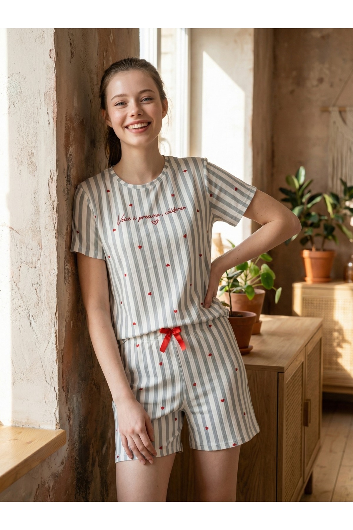 Boxtobox Women's Milan Fabric Short Sleeve Shorts Pajama Set