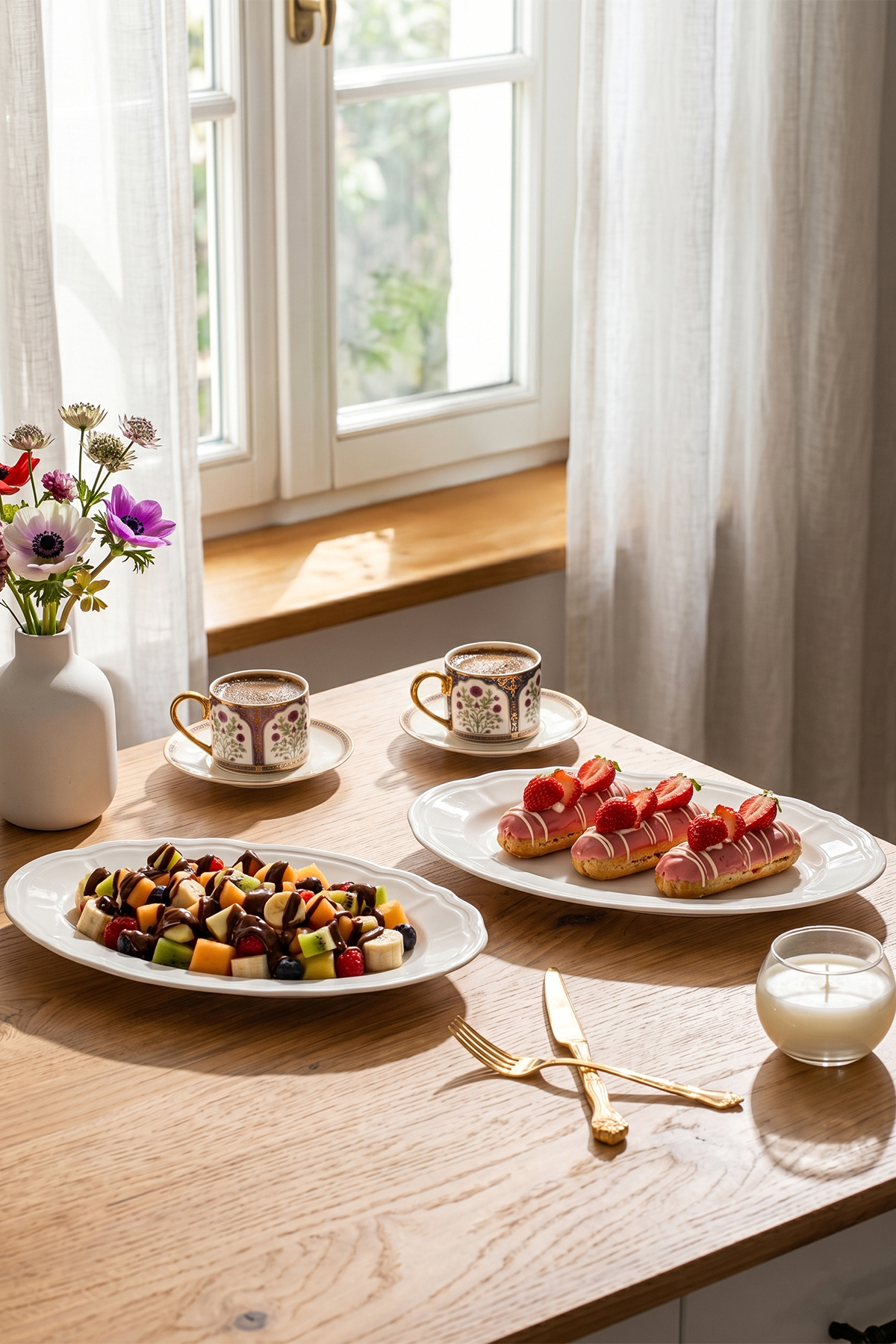 4447 2-Piece Porcelain Platter Set - Oval Breakfast Set 30cm
