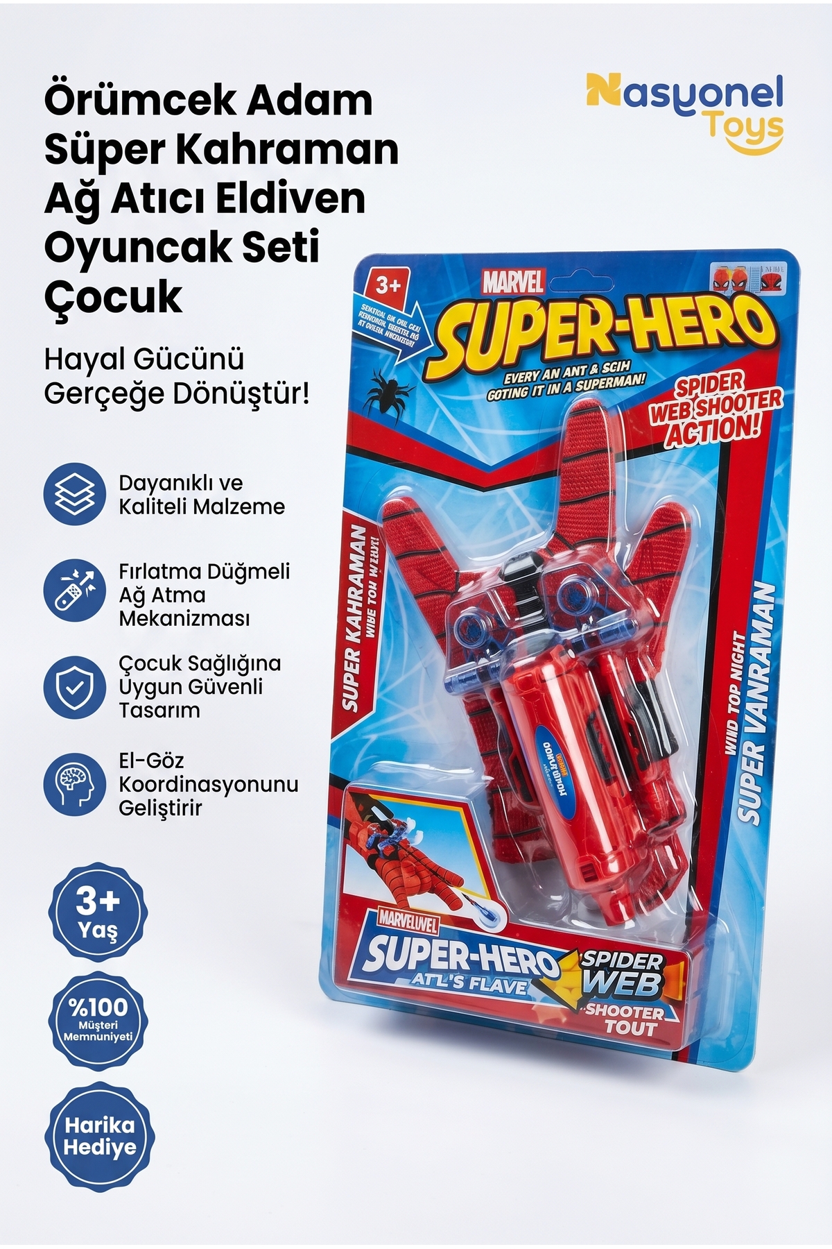NASYONEL TOYS Örümcek Adam Süper Kahraman Ağ Atıcı Eldiven Oyuncak