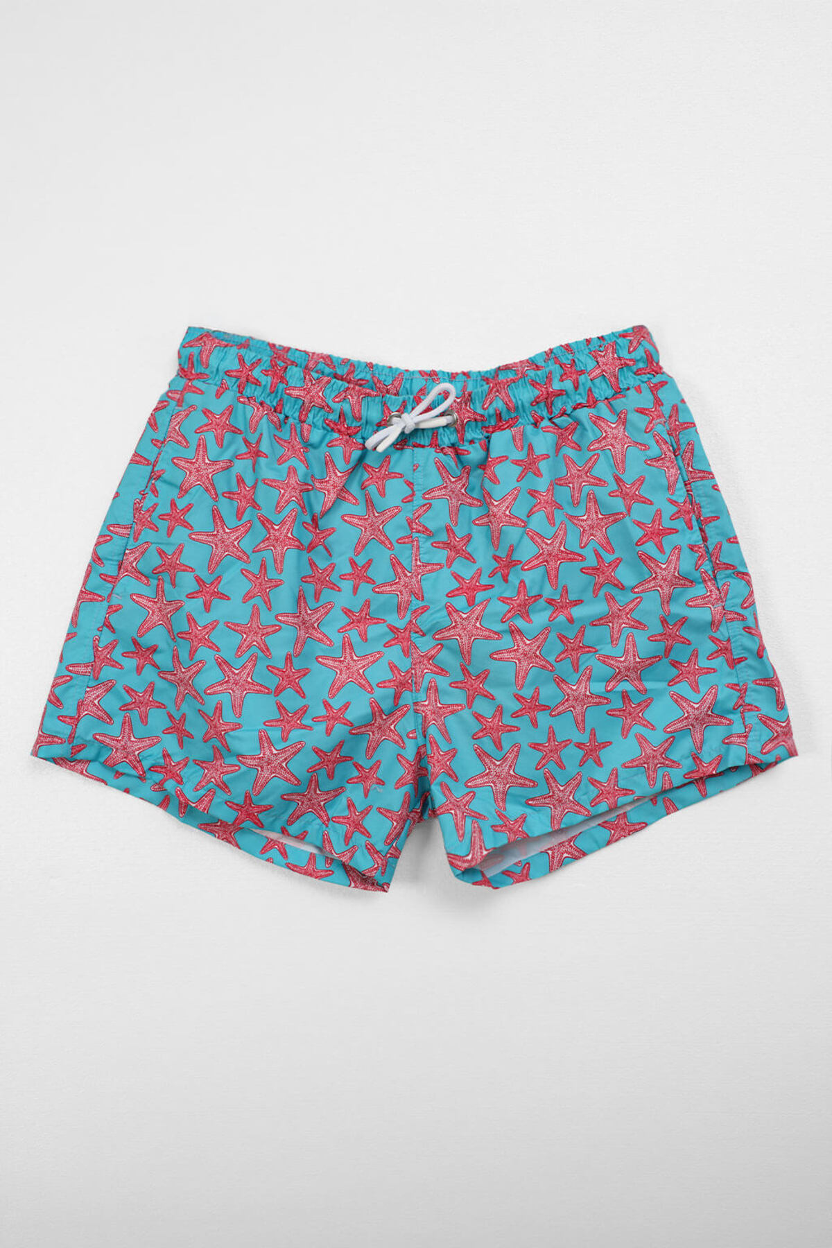 MARKAPIA Men's Starfish Patterned Mesh Turquoise Swim Shorts with Pockets