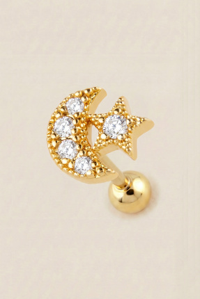 Hetra Altın Renkli Cerrahi Çelik Zirkon Taşlı Ay Yıldız Tragus Piercing – Hel...