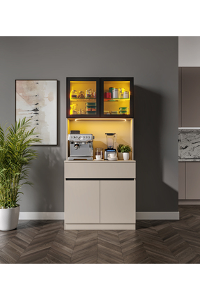 GuneyStore Viona Kum Beji Mini Komple MDF LED Aydınlatmalı Kahve Köşesi