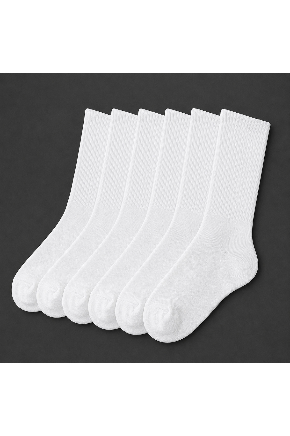 DEMAS ÇORAP 6 Çift Pamuklu Uzun Konç Tenis Çorabı Beyaz Unisex Spor Çorap görsel 3