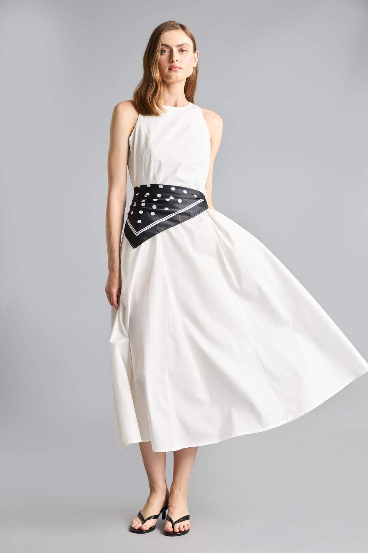 Fitted Halter Neck Poplin Sleeveless Midi Dress H4575AX26SM