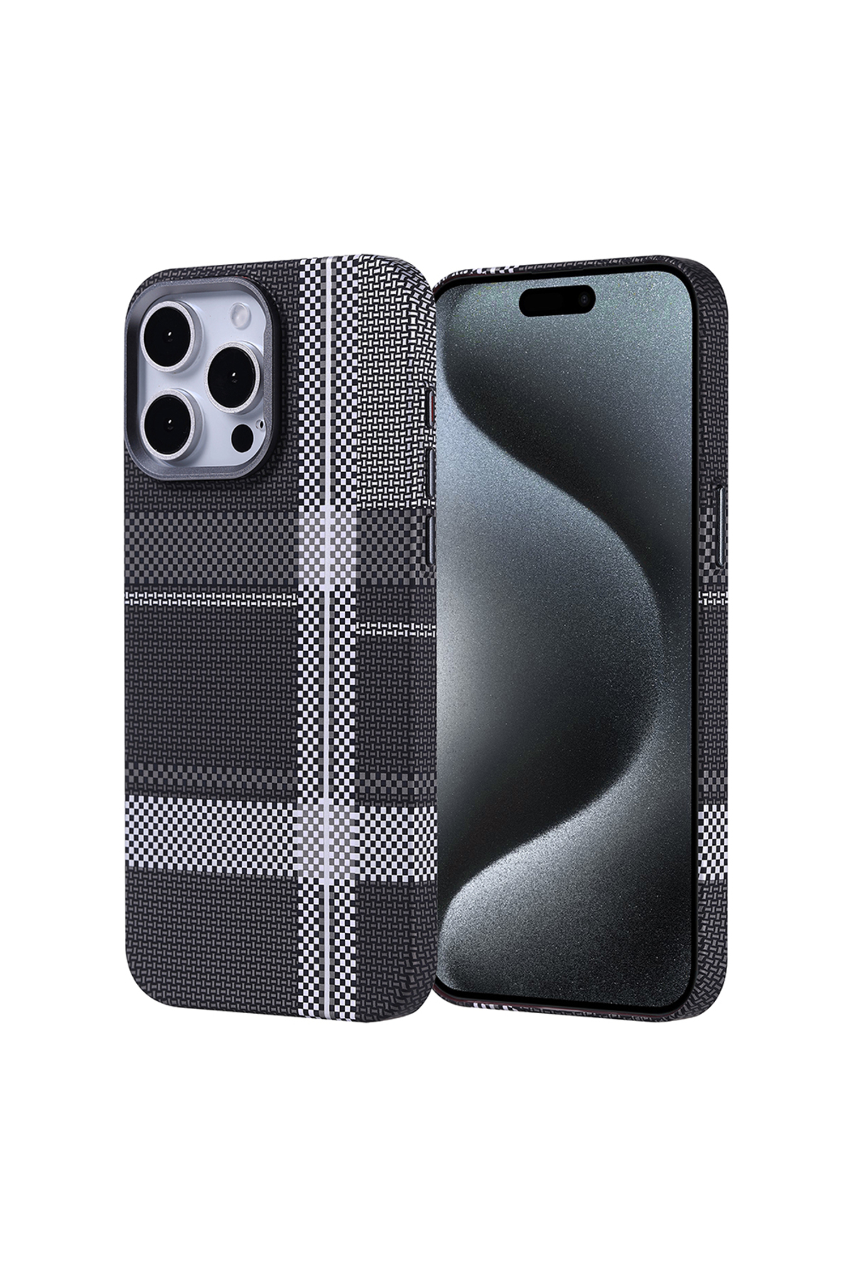 iPhone 15 Pro Max Kılıf Magsafe Şarj Özellikli Karbon Fiber Görünümlü HNZM Nekst Kapak - Gri-Siyah
