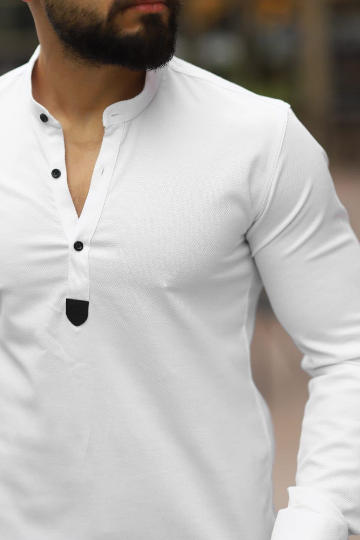 BAYIM Erkek Slim-Fit Hakim Yaka Gofre Dokulu Premium Basic Gömlek görsel 4