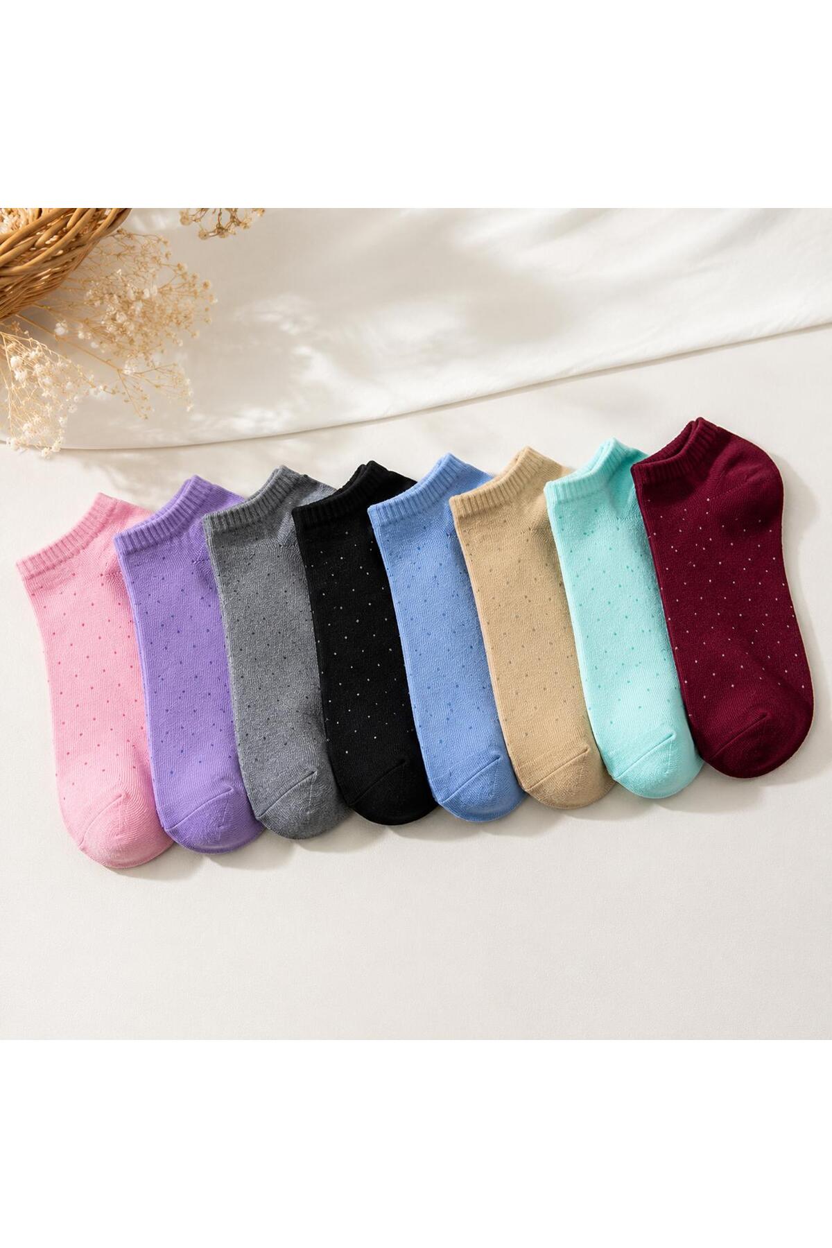 Sky Socks 8'Li Puantiye Desenli Ekonomik Paket Patik Çorap Seti görsel 4