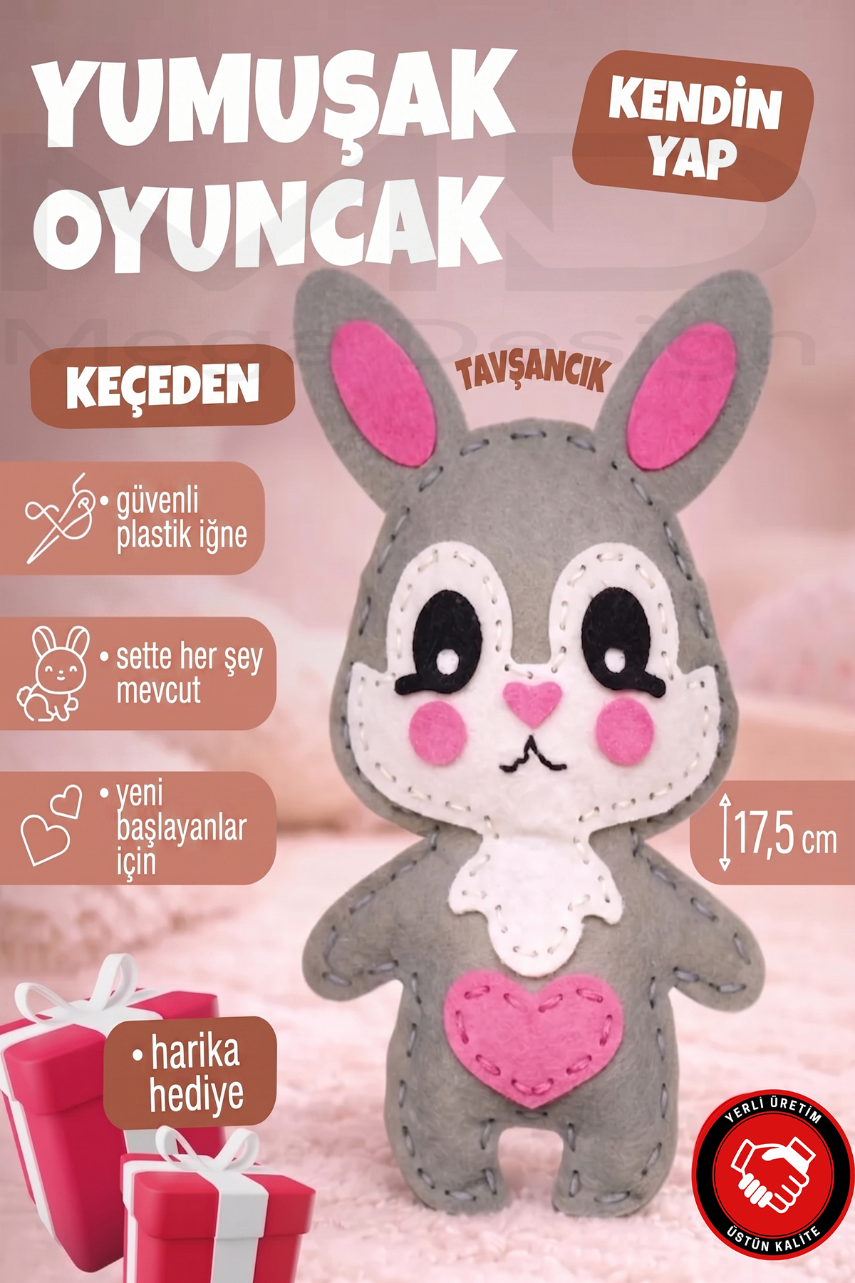Mega Design Kendin Yap Tavşan Figürlü Keçe Dikiş Seti - Eğitici Çocuk El İşi Aktivite Kiti