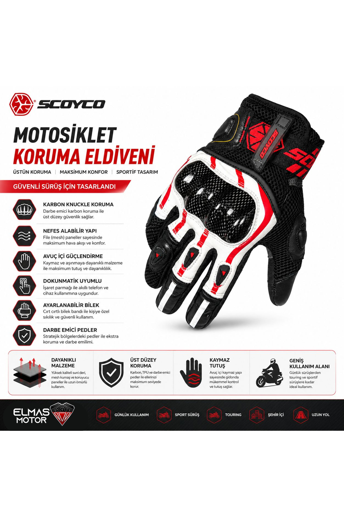 Scoyco MC109 Yazlık Motosiklet Eldiveni Kırmızı (EN-13594