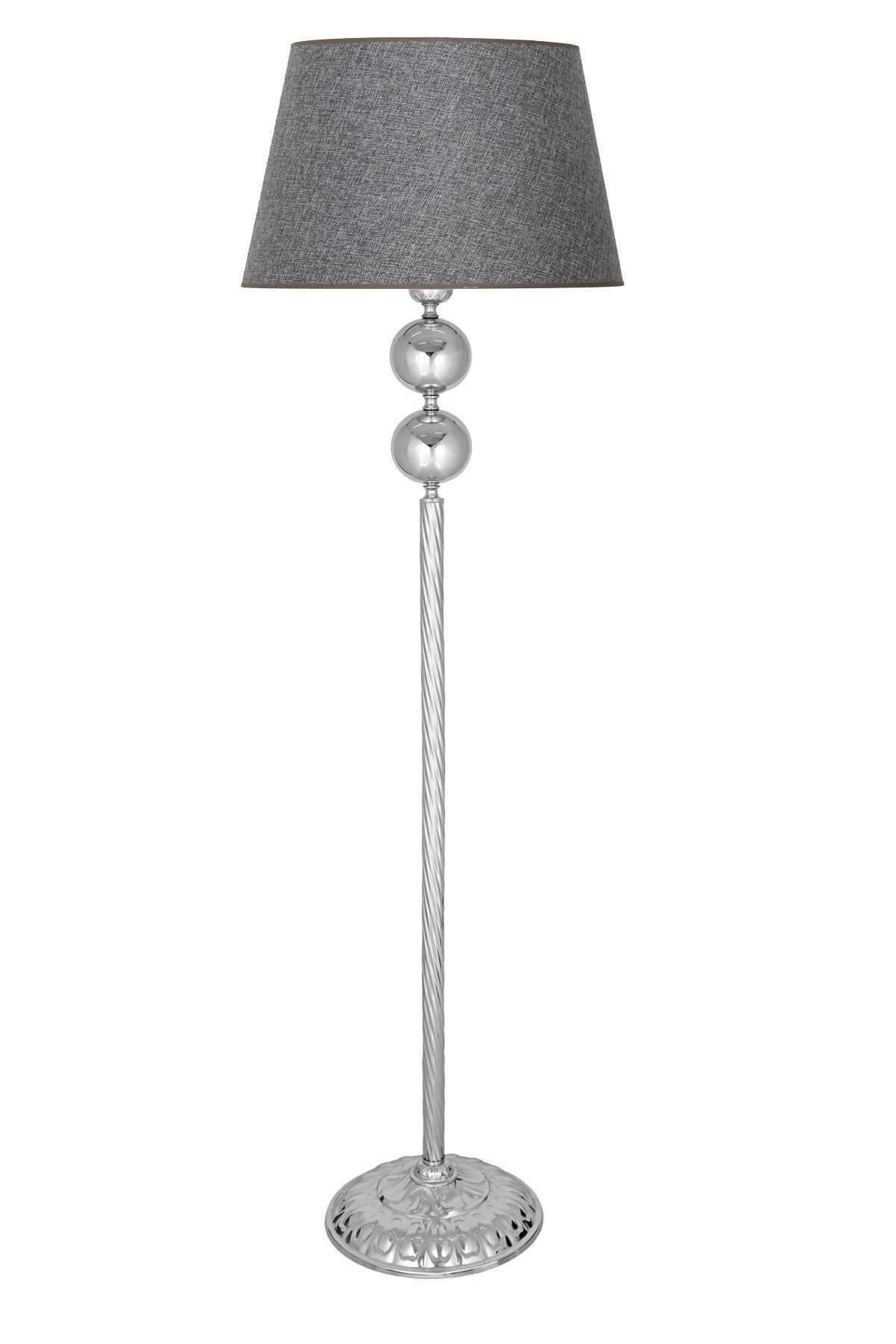 Metal Floor Lamp with 2 Ball Chrome Plated Screws Modern Corner Lamp with Wire Mesh Gray Cap