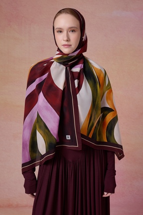 hansilk.co Crimson Flow %100 İpek Şal 70*190 cm