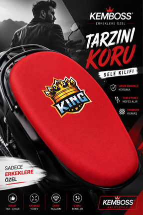 KEMBOSS King Universal Motor Sele Kılıfı Kırmızı Scooter Sele Koruyucu %100 P...