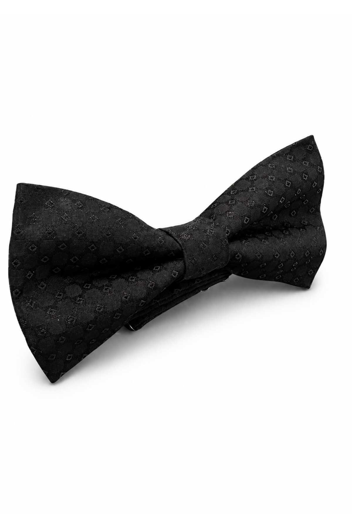 Kravatkolik Siyah Motif İpek Papyon SB233 görsel 3