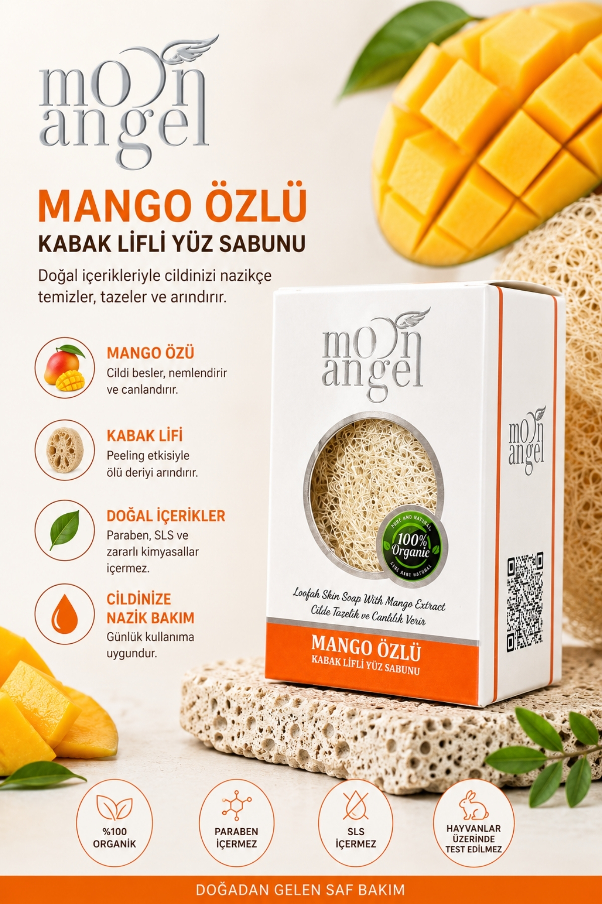 Kabak Lifli Sabun Mango Özlü Nemlendirici ve Besleyici Cilt Bakım Sabunu — görsel 1