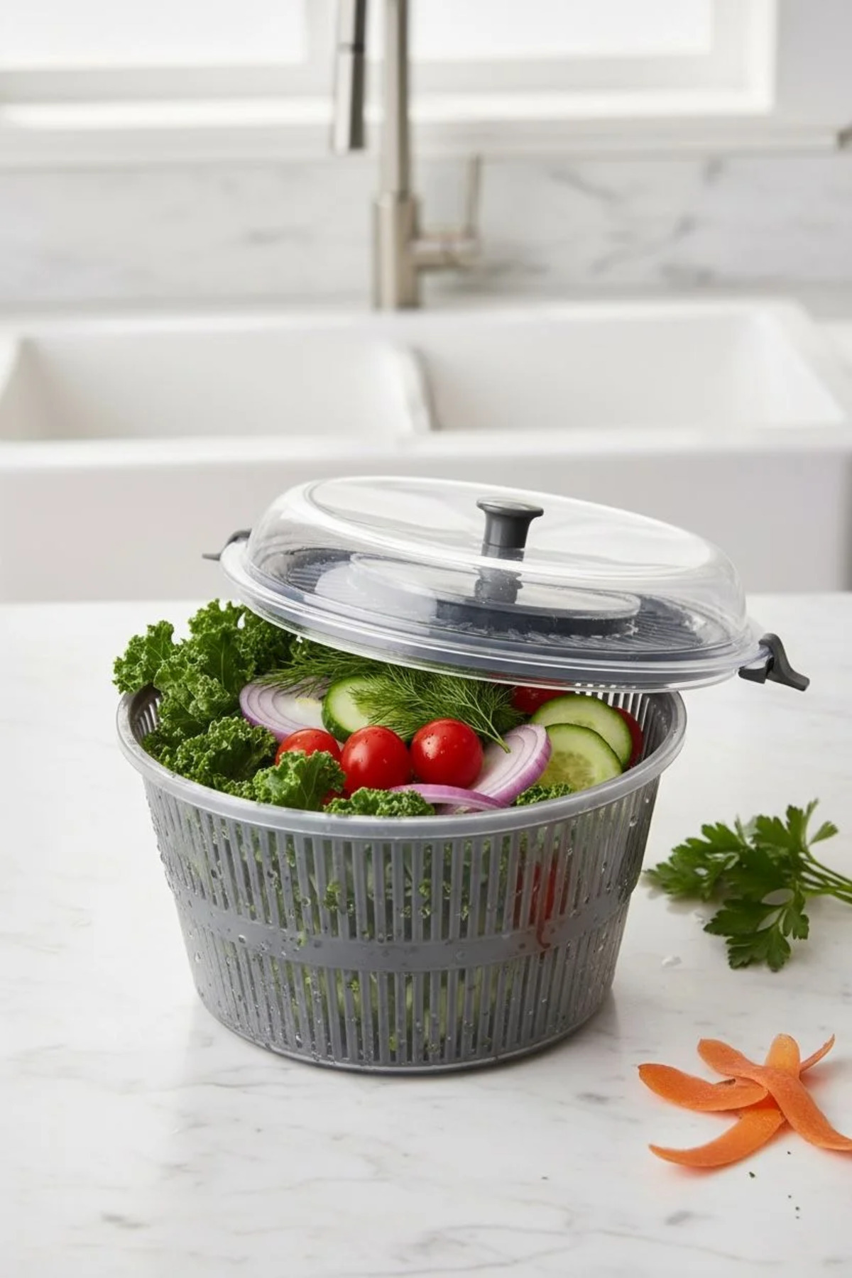 Vega Salata Kurutucu Gri– Bölmeli Taşınabilir Lunch Box, Sızdırmaz Kapaklı