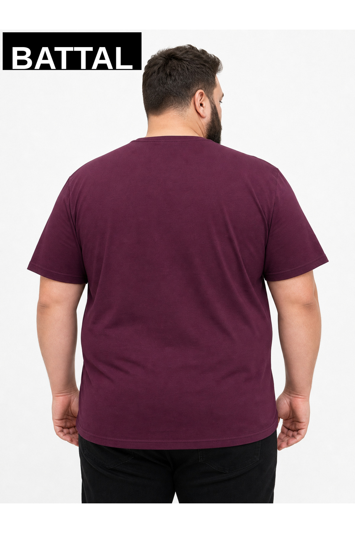 brz braazi Mürdüm Erkek Büyük Beden Pamuklu Likralı Bisiklet Yaka T-Shirt görsel 2