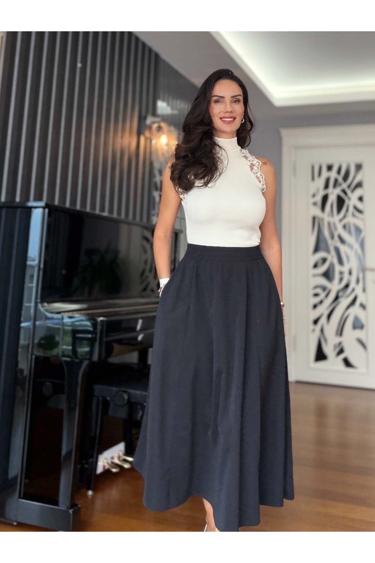 Atelier Derin Siyah Beli Lastikli Uzun Etek görsel 4