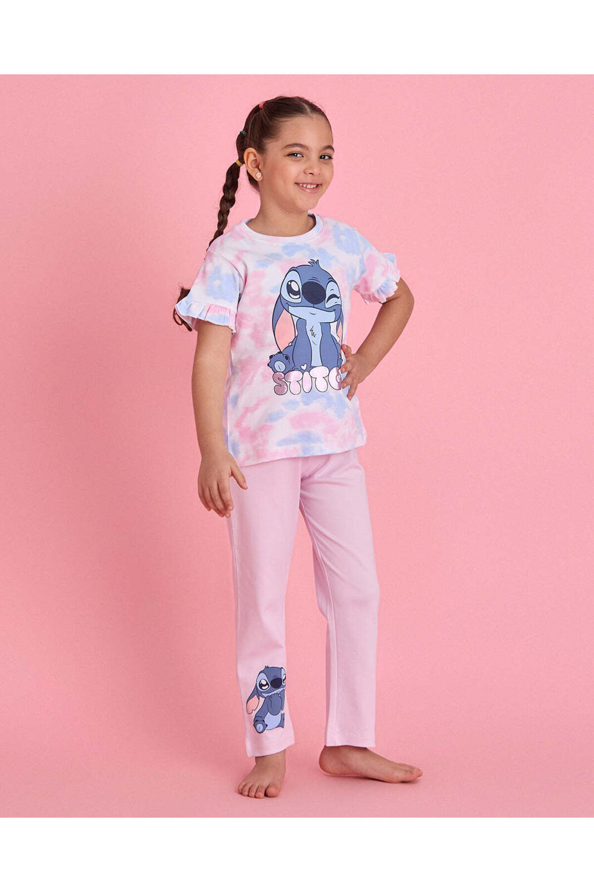 REDTAG Girls Pink Stitch Printed Pyjama Set