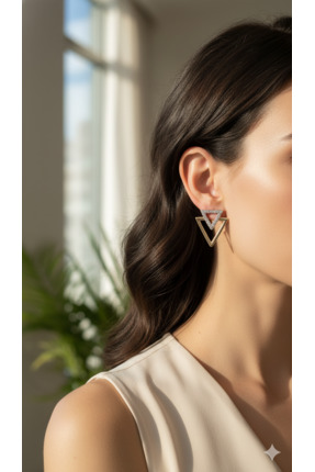 DAYZEN JEWELRY Ücgen Zirkon Taşlı Çelik Küpe