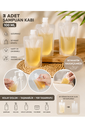Plaka53 Shop 3’lü Seyahat Şampuan ve Krem Kabı Seti 100 ML – Sızdırmaz Tekrar...