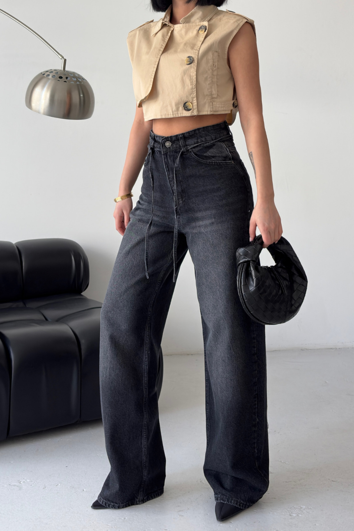 XRAY JEANS Ženske široke, labave crne baggy farmerke
