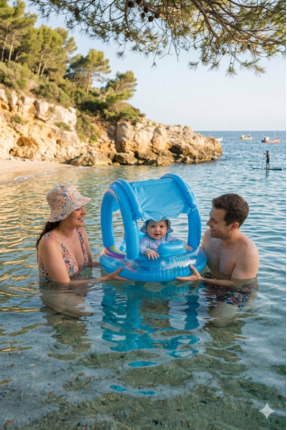 BBYTOYS Yuvarlak Gölgelikli Bebek Simidi – Oturaklı Bebek Deniz ve Havuz Simidi