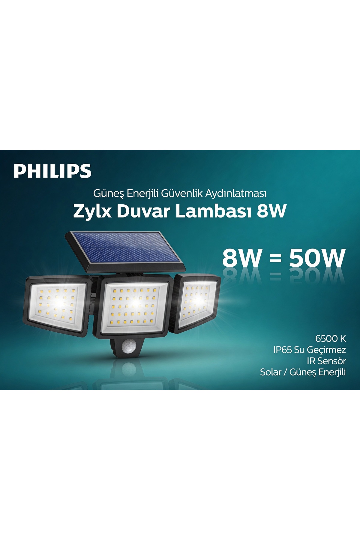 Philips 8W=50W 865 1000LM Zylx Sensörlü Solar LED Projektör