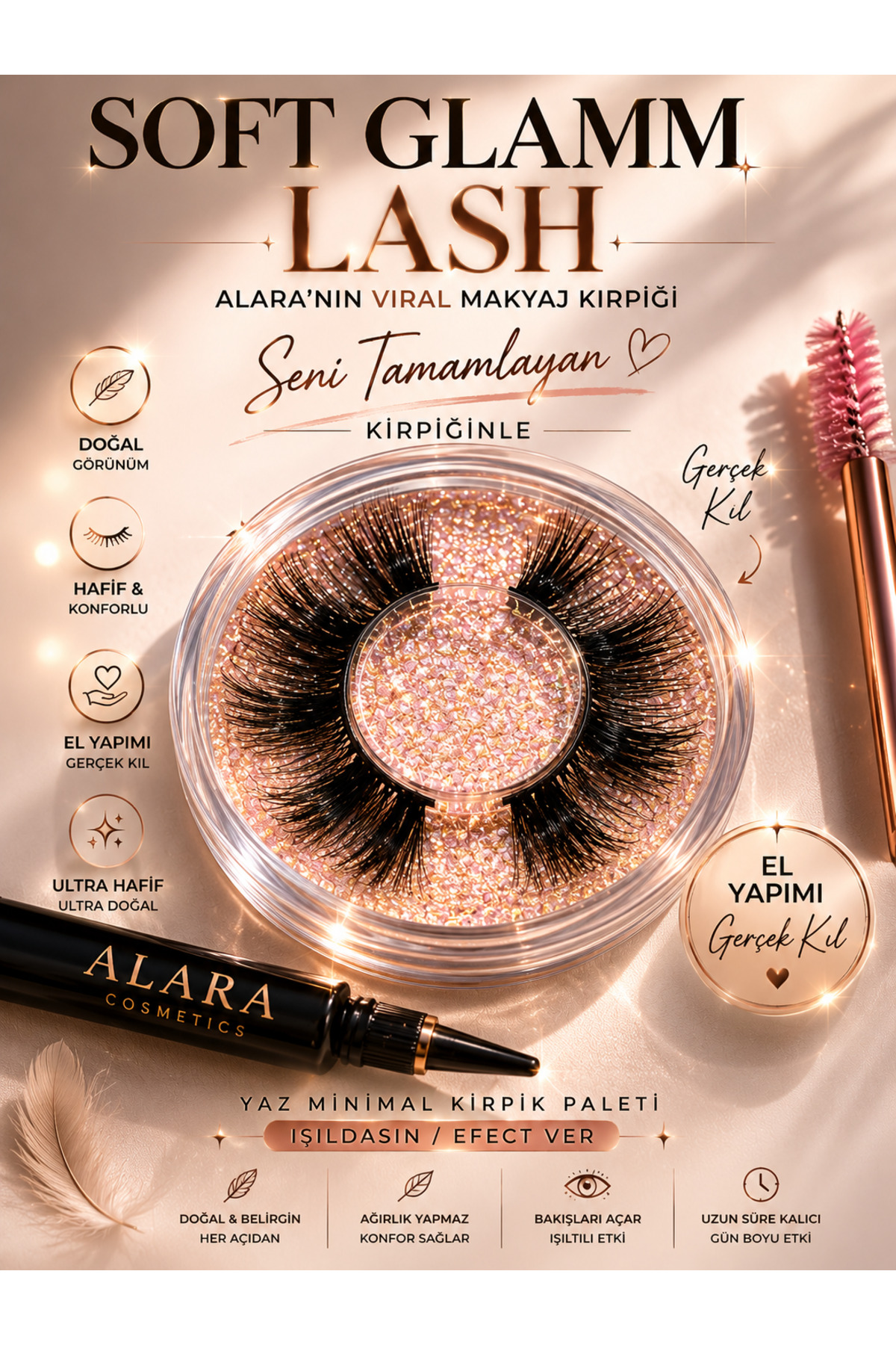 alaraycosmetics مژه مصنوعی نرم و براق – مژه مصنوعی دست‌ساز ممتاز با جلوه آرایش ویروسی / از مجموعه مژه‌های آلارا — ALR-VIRALGLAMMLASH02