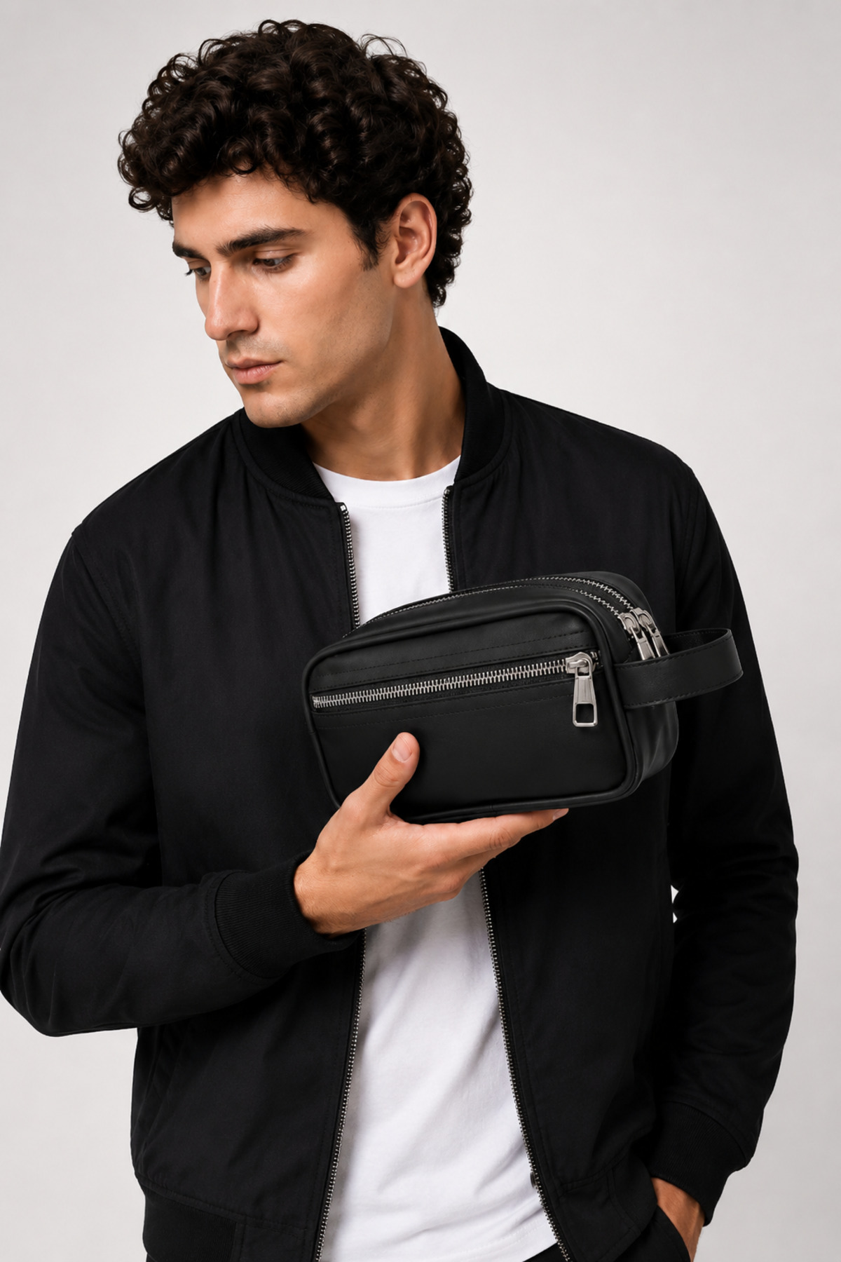 Catwins Erkek Siyah Büyük Boy Portföy & Clutch & Traş El Çantası