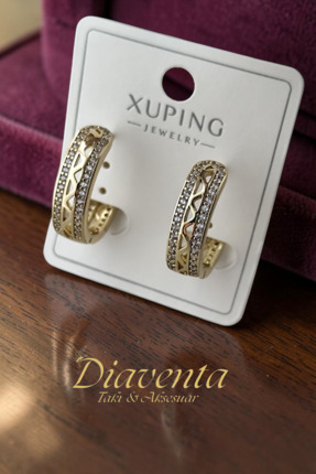 DİAVENTA TAKI VE AKSESUAR Xuping küpe Kadın Halka Küpe Zigzak Model Gold Dese...