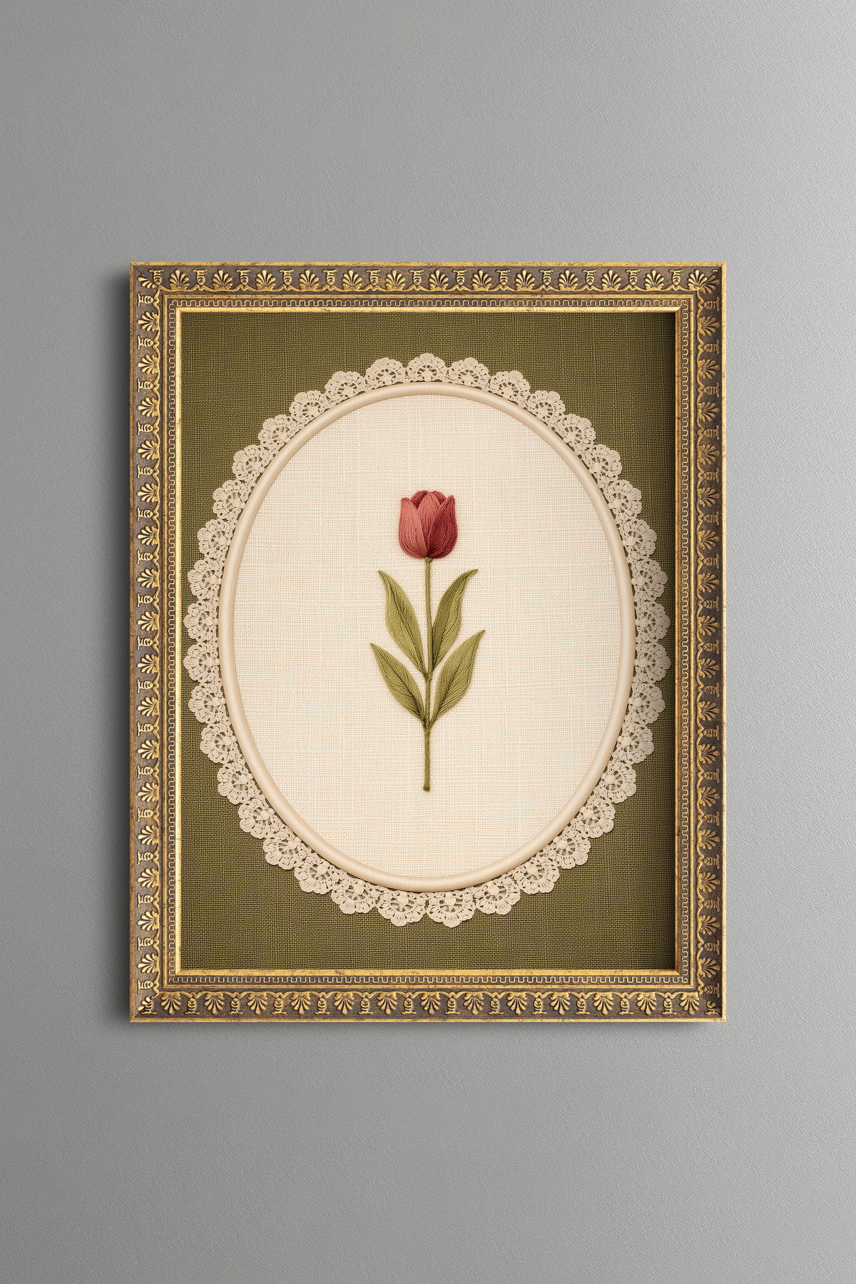 Embroidery Look Tulip Design - Vintage Pattern Frame - Slim Model