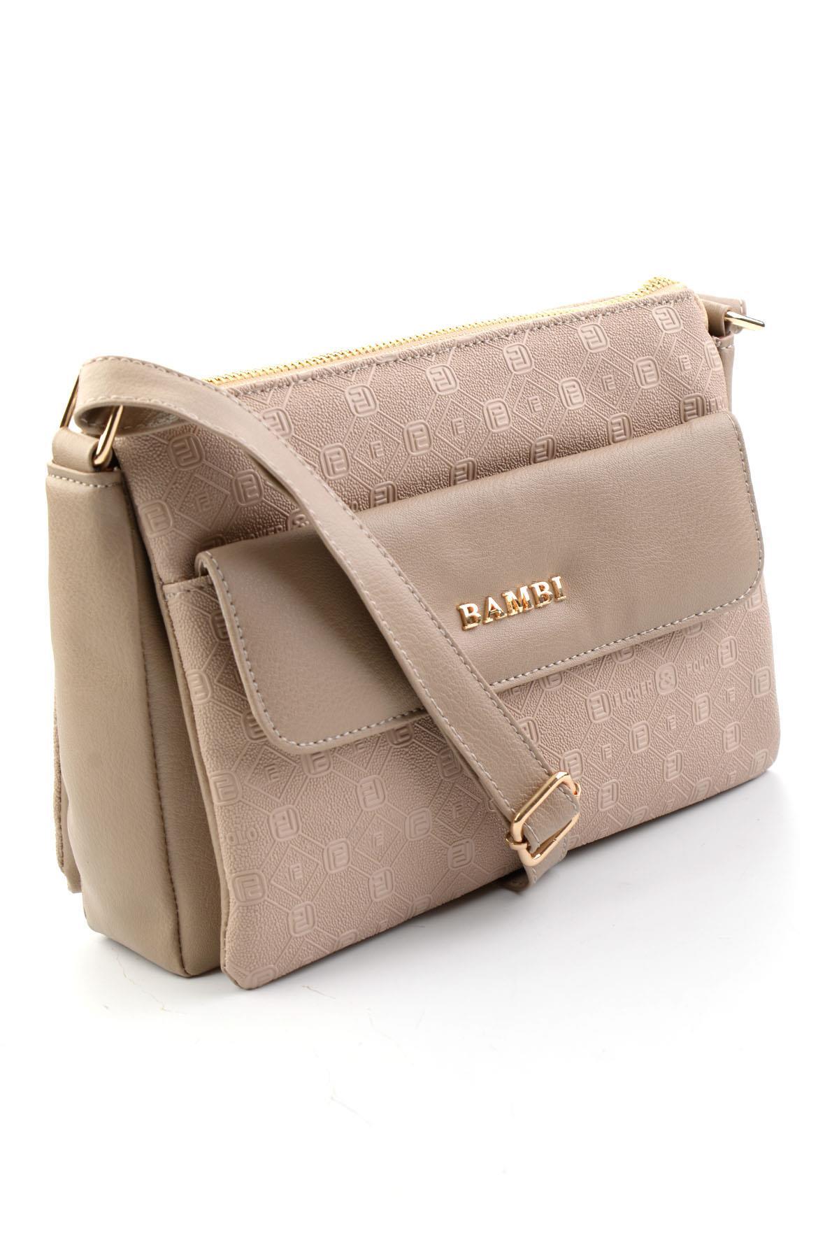 Bambi Bej Baskı Detaylı Kadın Postacı Çanta C06650265710 görsel 2