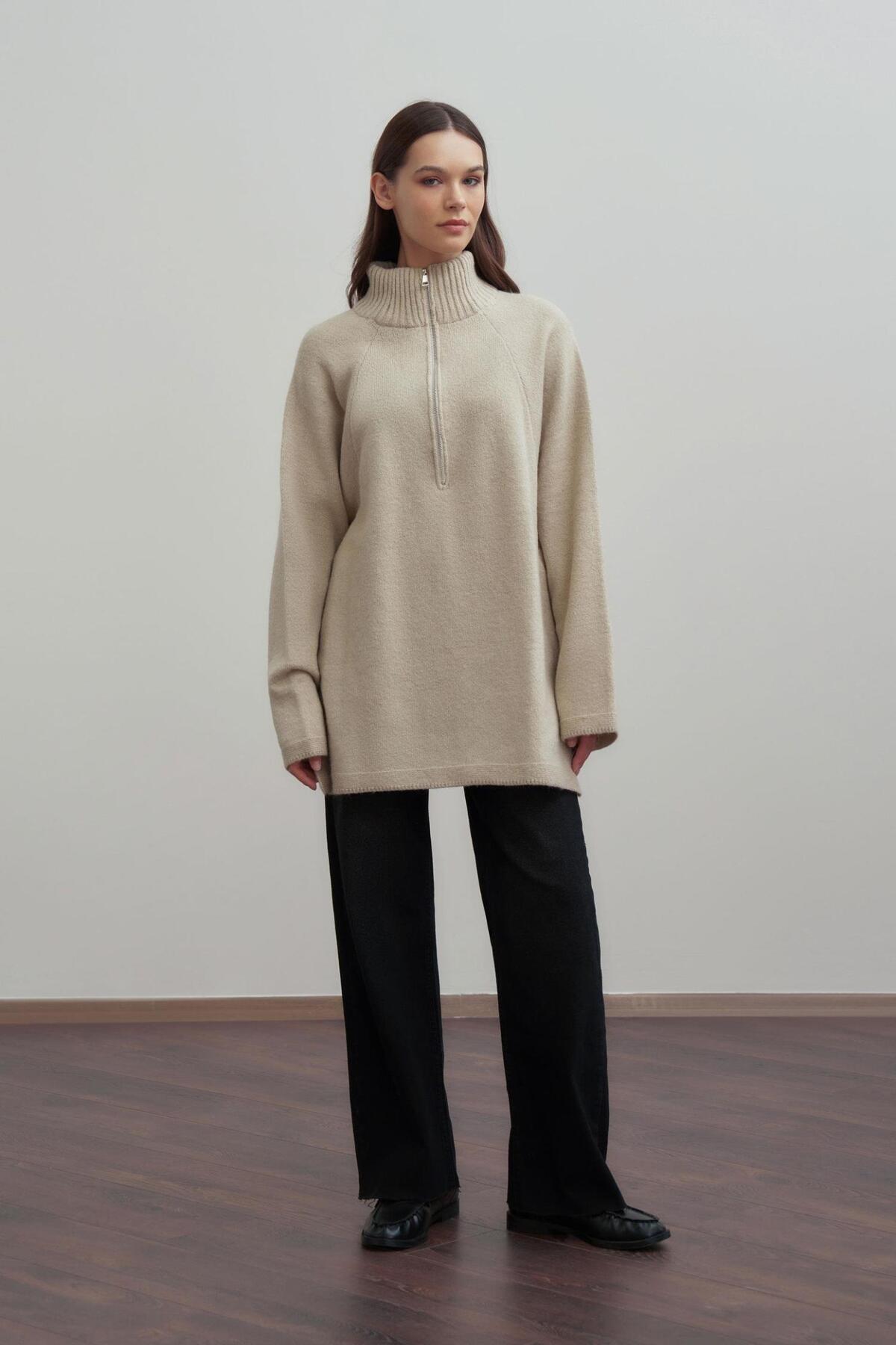 ALLDAY W94038A0 Women's Half-Zip Knit Sweater- Trendyol