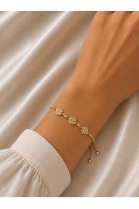 Adata Jewelry Yonca Zirkon Taşlı Asansörlü Bileklik Gold/Gümüş Renk Asansörlü